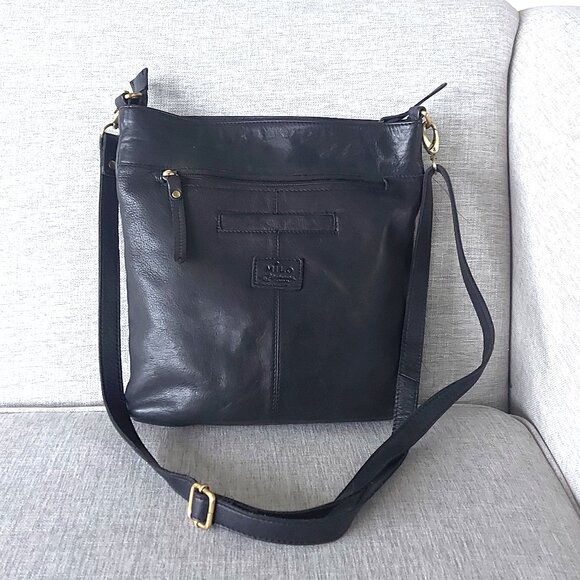 Black Milo Leather Crossbody Bag with Grey Leather Floral Appliques - Picture 2 of 8